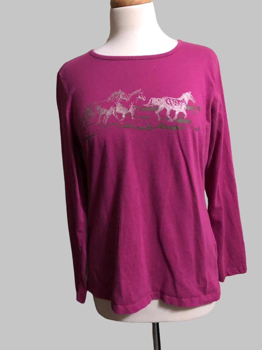 Bit & Bridle Pink Horse Graphic Long Sleeve Top Size L